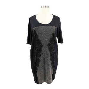 Lane Bryant Black Gray Ponte Knit Lace Short Sleeve Sheath Dress Plus Size 18